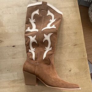 Stylish Tan Embroidered Heeled Boots